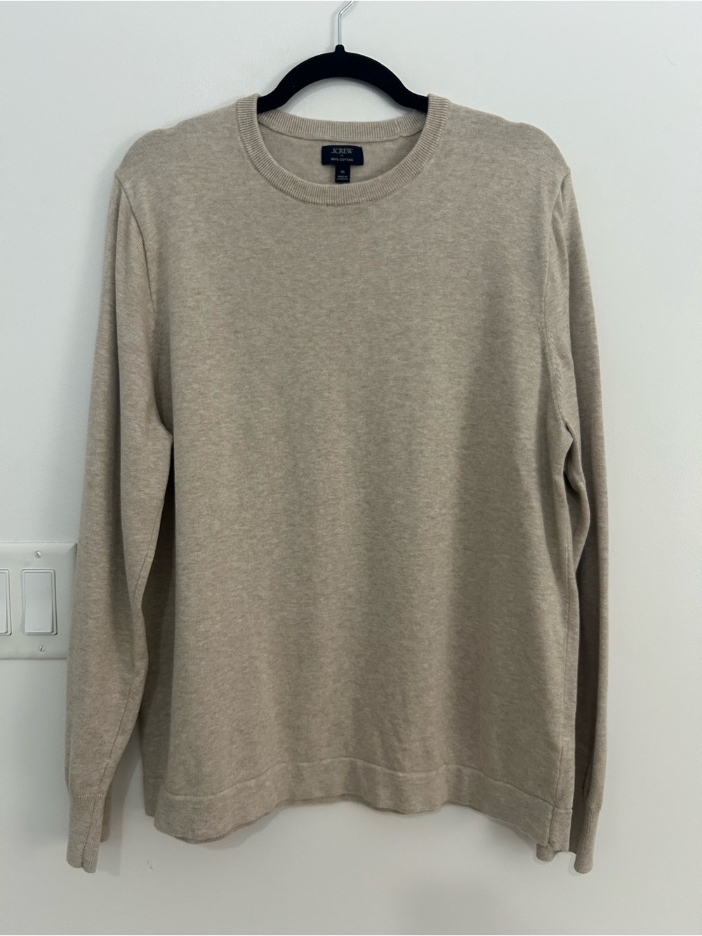 J.Crew Men’s XL 100% Cotton Crewneck Sweater Oatmeal Beige Pullover Minimalist